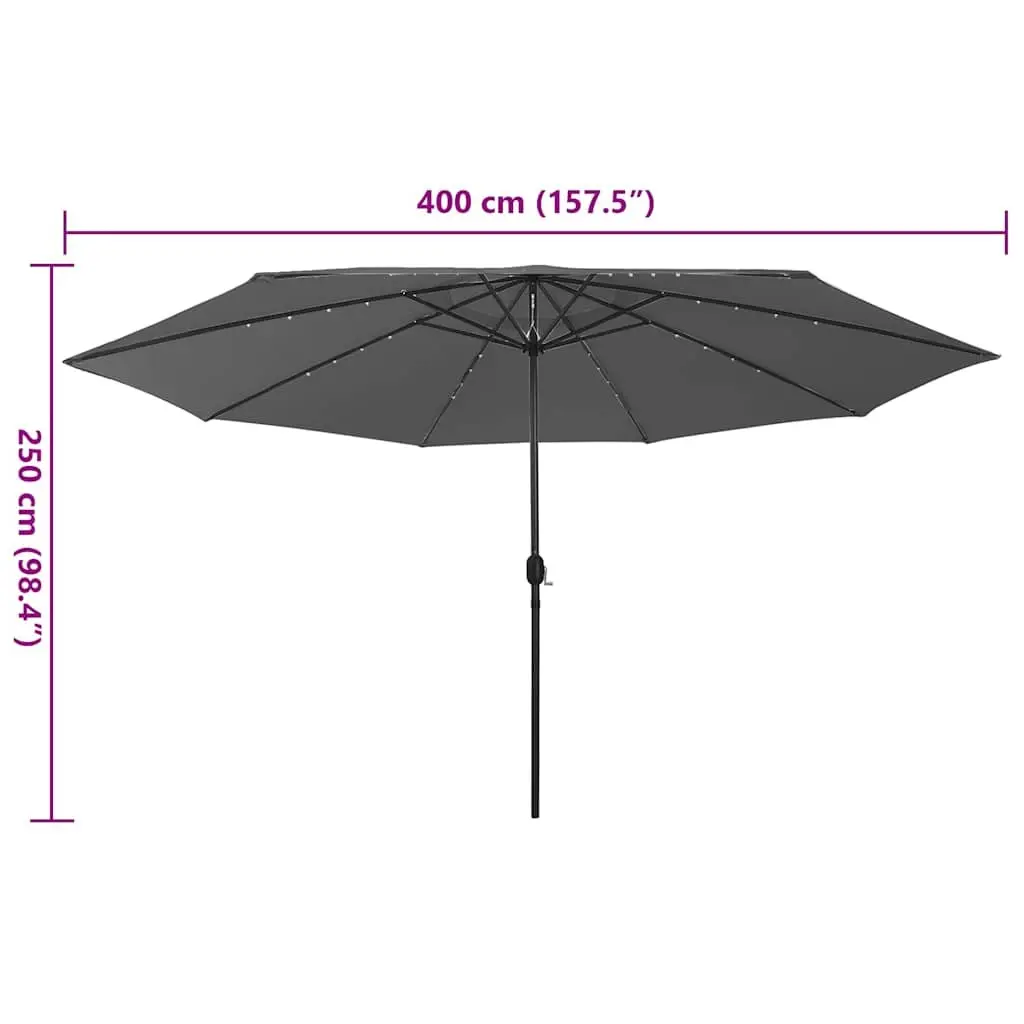 Garden Parasol 400cm LED Lights Anthracite Outdoor Umbrella Shade