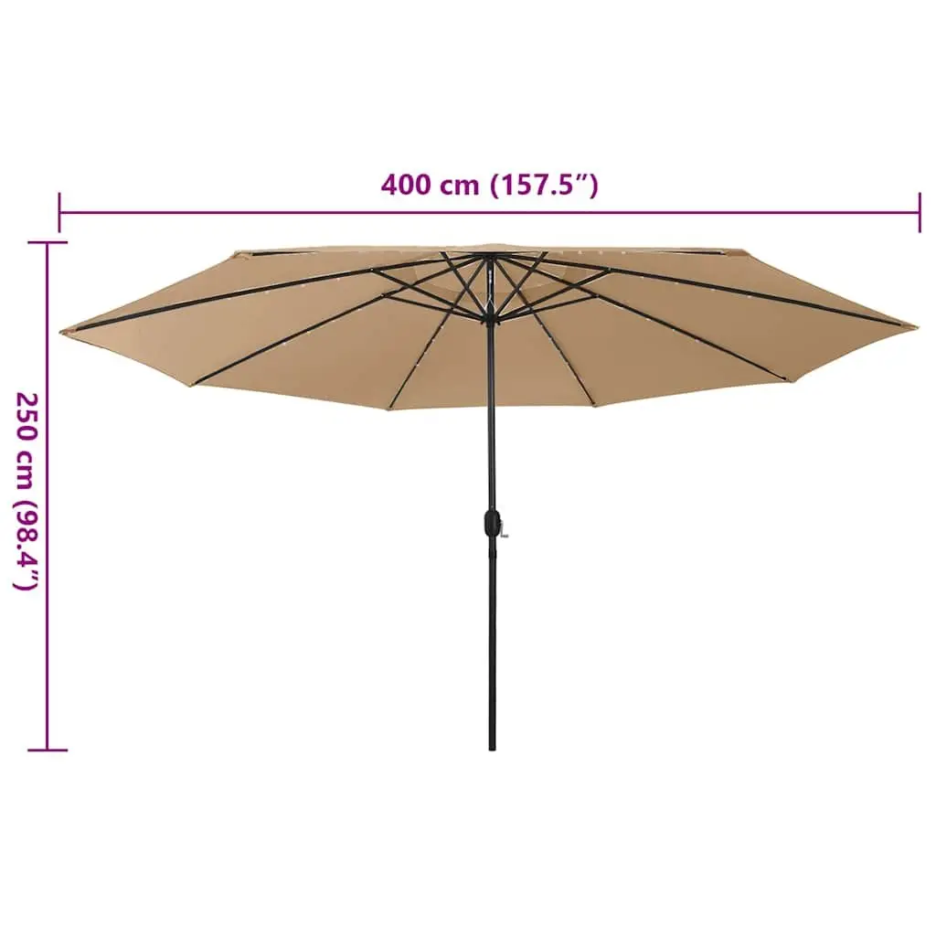 Garden Parasol LED Lights 400cm Taupe Outdoor Sunshade