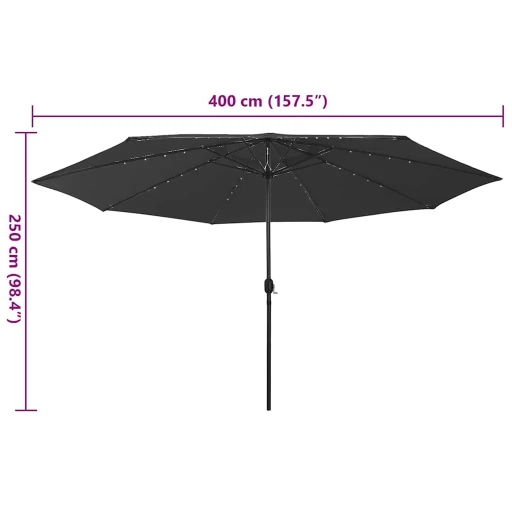 Garden Parasol 400cm LED Lights Black Crank Outdoor Umbrella Shade