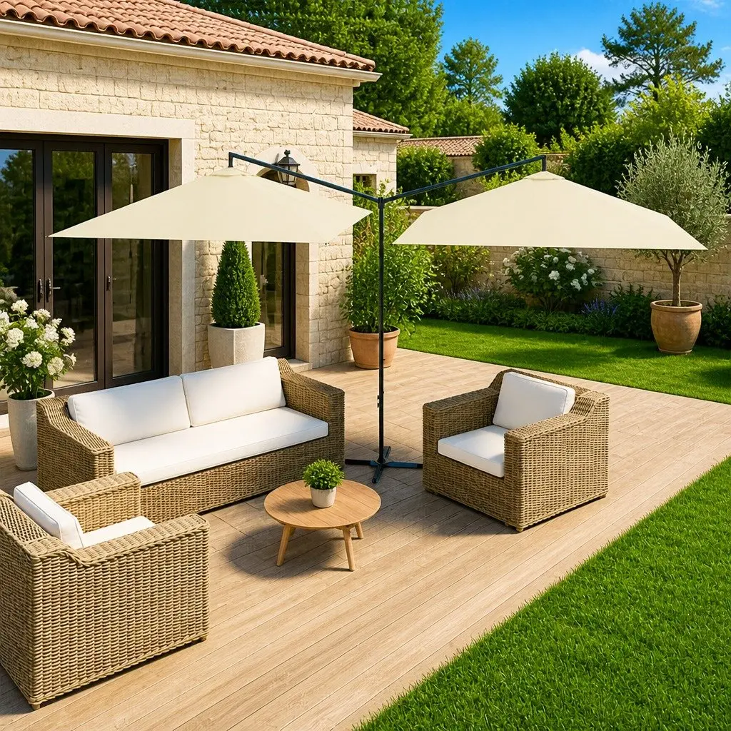 Double Garden Parasol Outdoor Sunshade Steel Pole 600x300cm