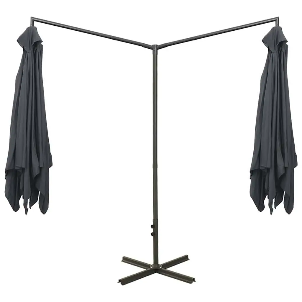 Double Garden Parasol Outdoor Shade 600x300cm Steel Pole Anthracite Sun Canopy