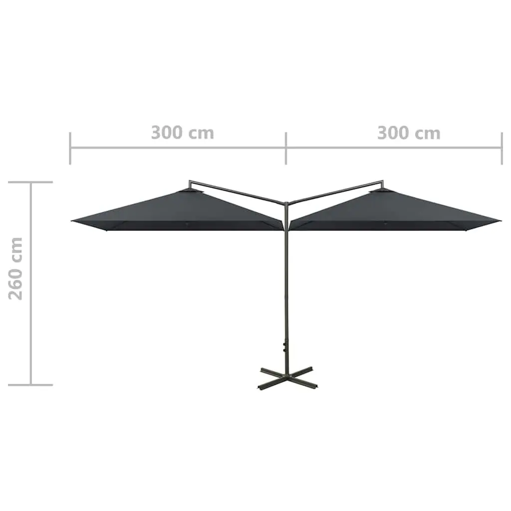 Double Garden Parasol Outdoor Shade 600x300cm Steel Pole Anthracite Sun Canopy