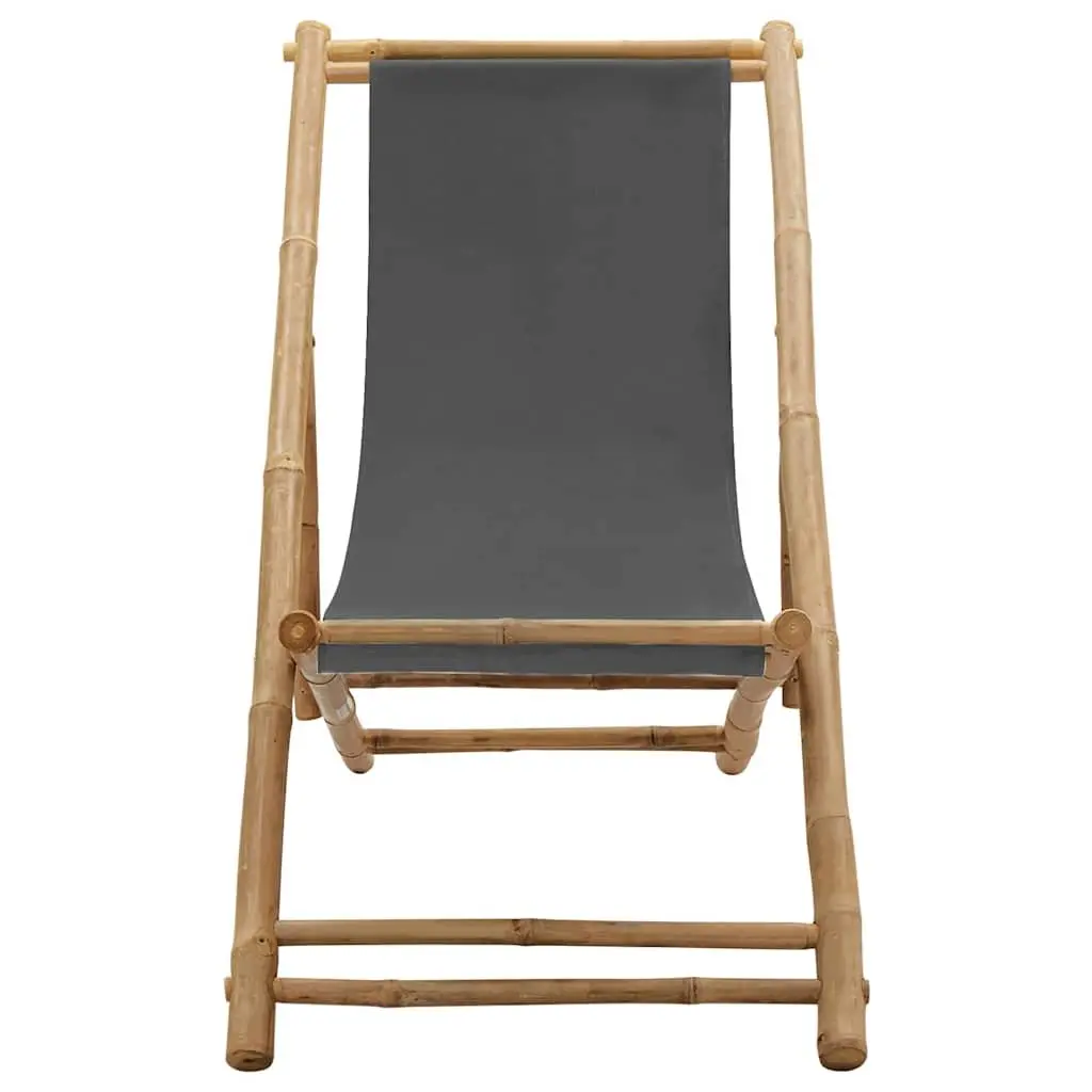 Deck Chair Bamboo Canvas Grey Adjustable Folding Outdoor