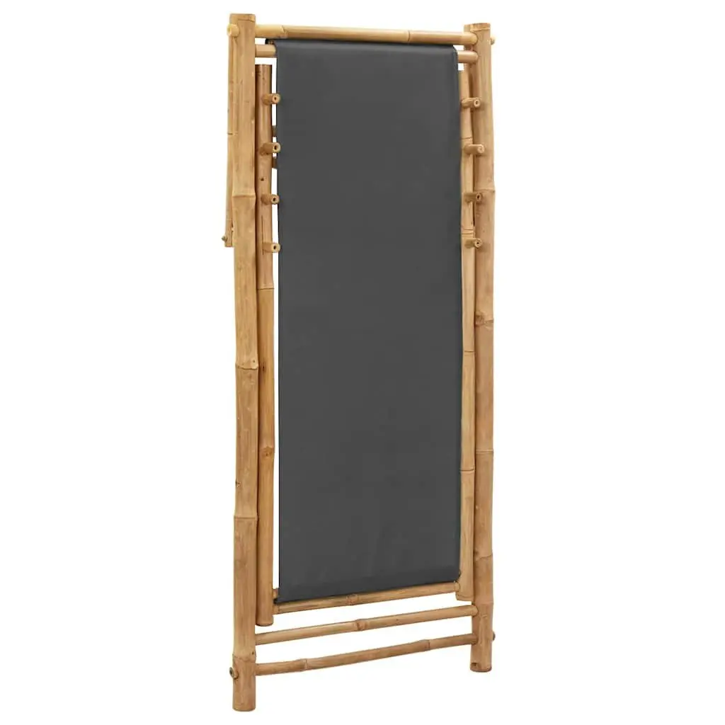 Deck Chair Bamboo Canvas Grey Adjustable Folding Outdoor