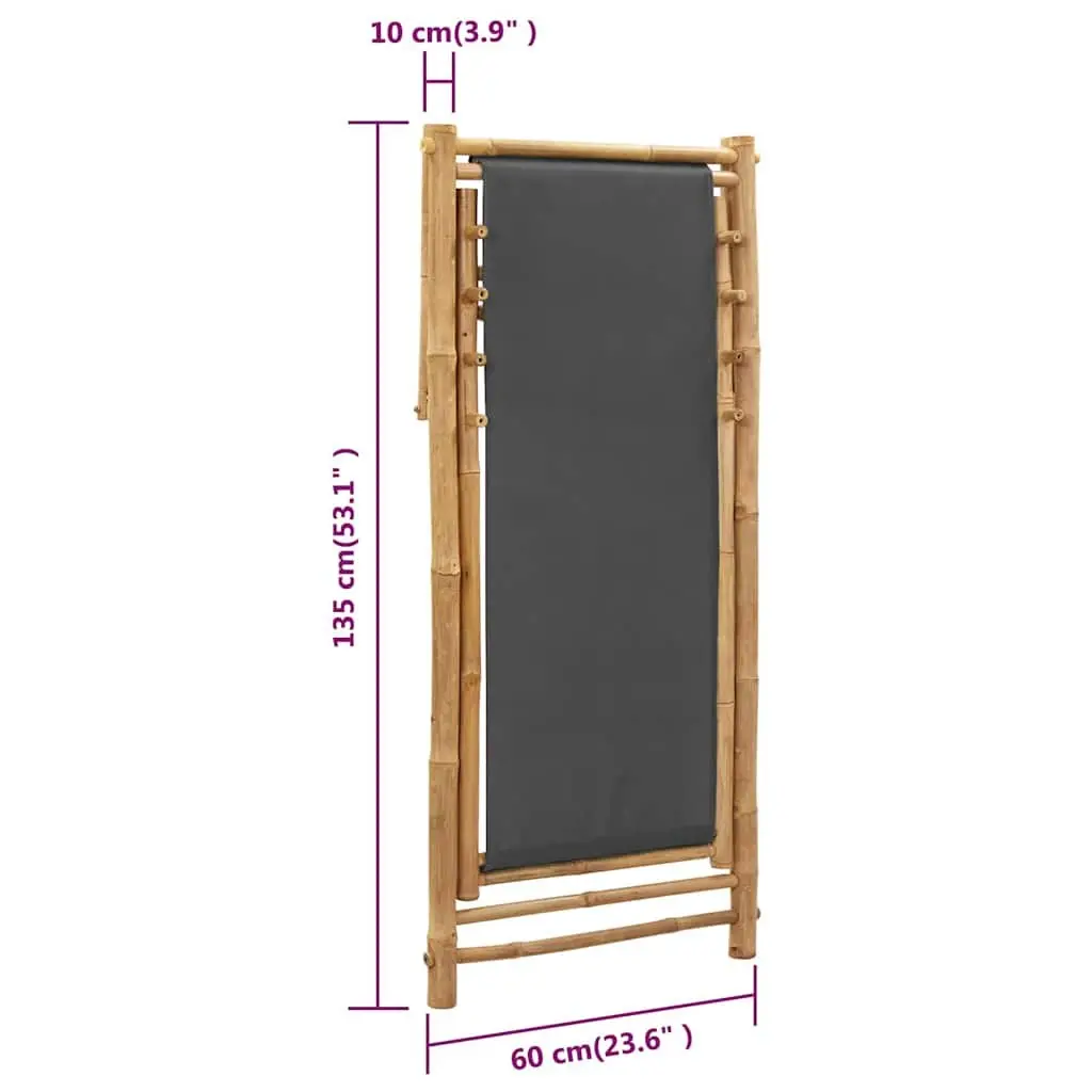 Deck Chair Bamboo Canvas Grey Adjustable Folding Outdoor