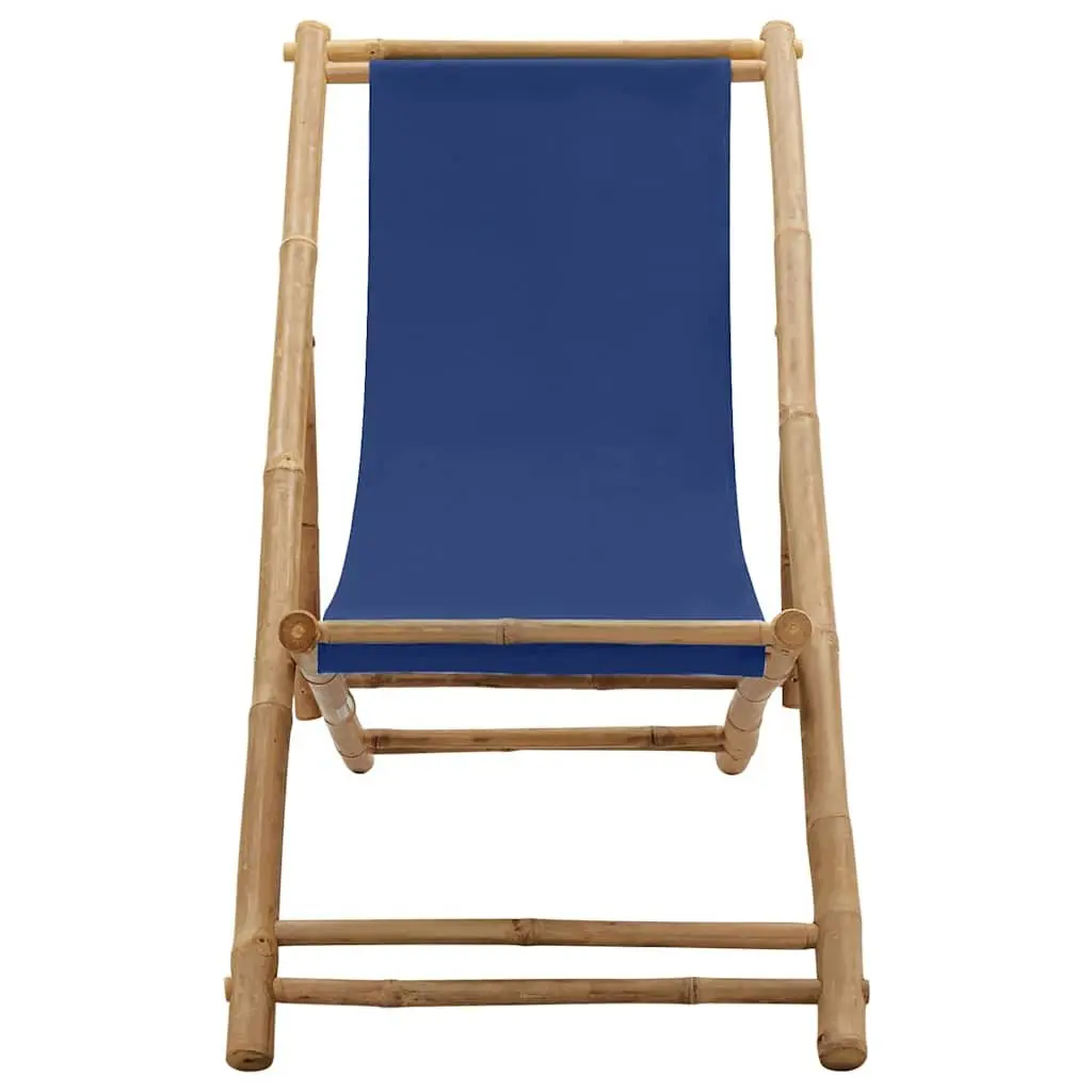 Deck Chair Bamboo Canvas Navy Blue Adjustable 4 Position Foldable Outdoor Furniture