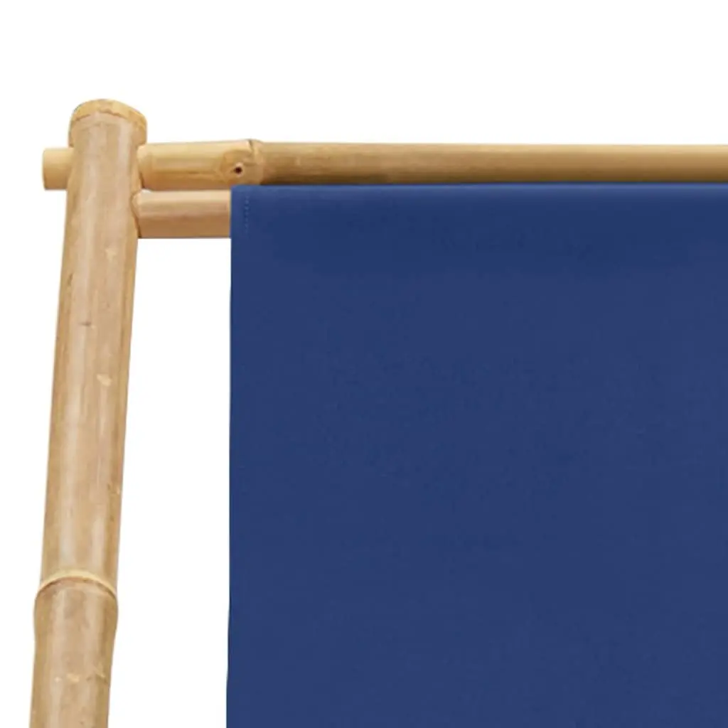 Deck Chair Bamboo Canvas Navy Blue Adjustable 4 Position Foldable Outdoor Furniture