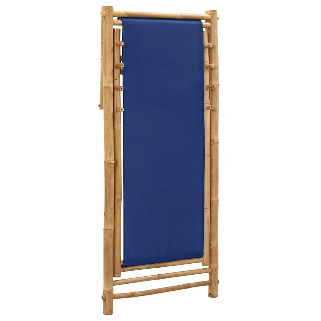 Deck Chair Bamboo Canvas Navy Blue Adjustable 4 Position Foldable Outdoor Furniture