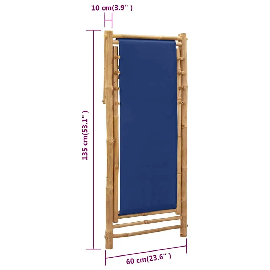 Deck Chair Bamboo Canvas Navy Blue Adjustable 4 Position Foldable Outdoor Furniture