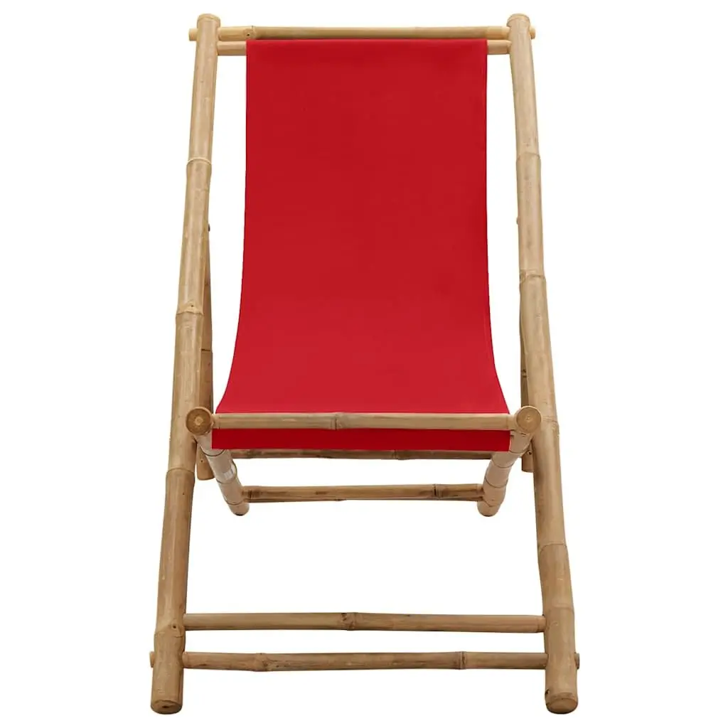 Deck Chair Bamboo Canvas Red Foldable 4-Position