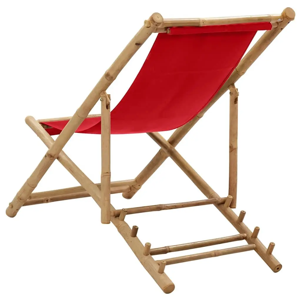Deck Chair Bamboo Canvas Red Foldable 4-Position