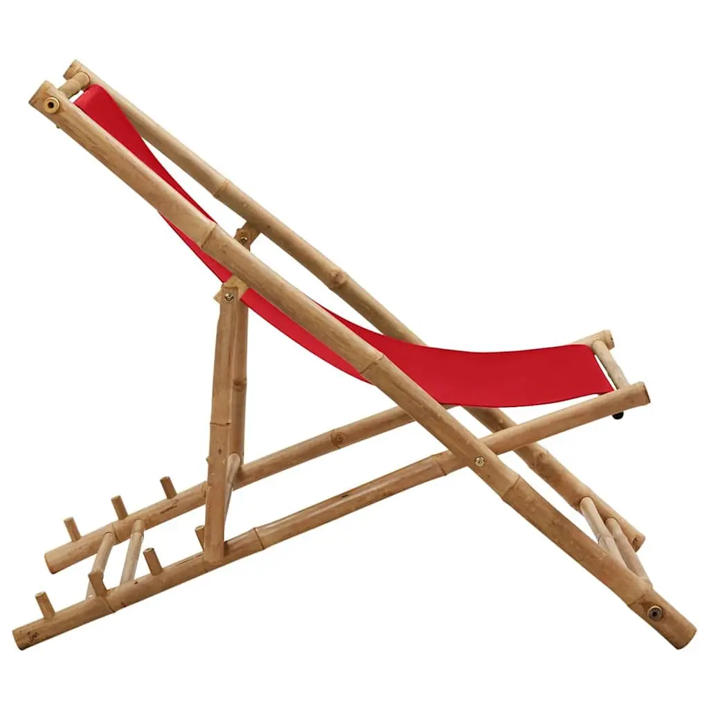 Deck Chair Bamboo Canvas Red Foldable 4-Position