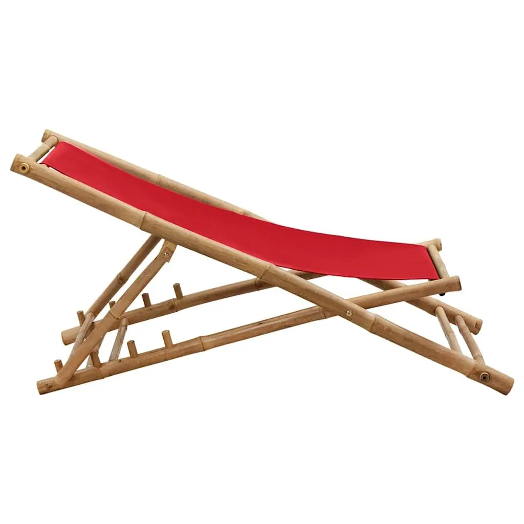 Deck Chair Bamboo Canvas Red Foldable 4-Position