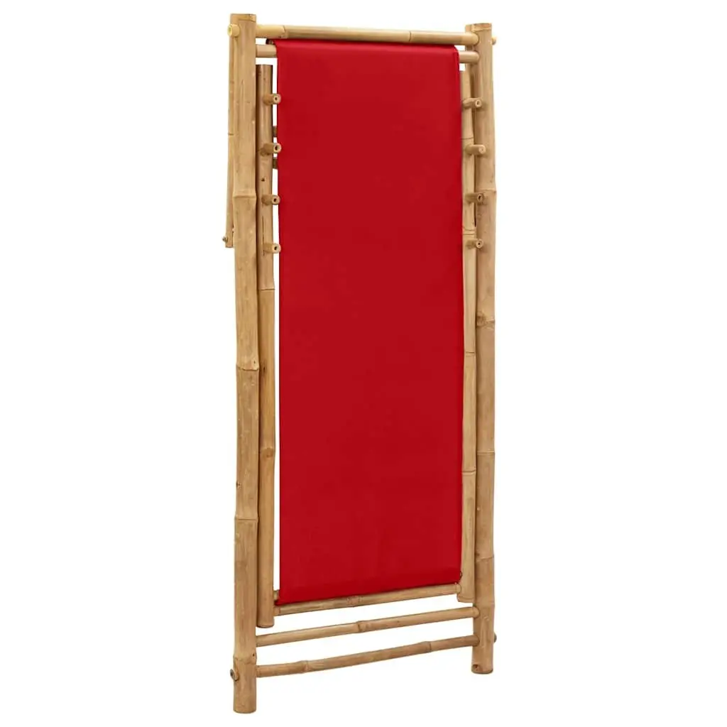 Deck Chair Bamboo Canvas Red Foldable 4-Position