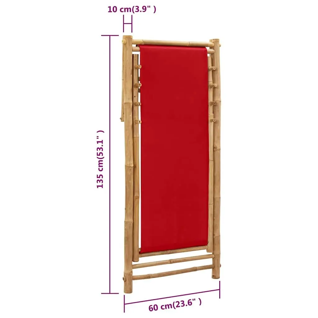 Deck Chair Bamboo Canvas Red Foldable 4-Position