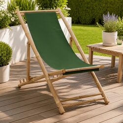 Deck Chair Bamboo Canvas Green Adjustable 4-Position Foldable Beach Garden