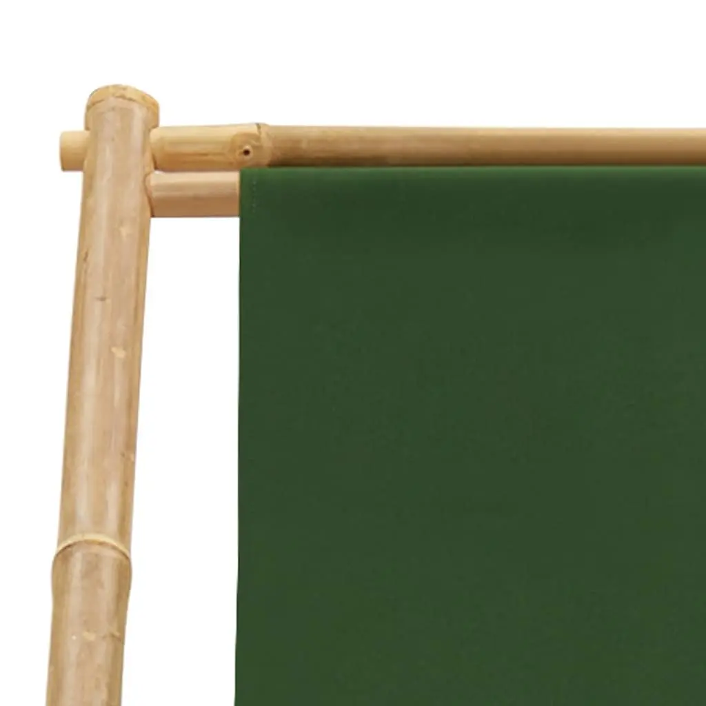 Bamboo Deck Chair Adjustable Green Canvas 4-Position Foldable for Beach and Garden