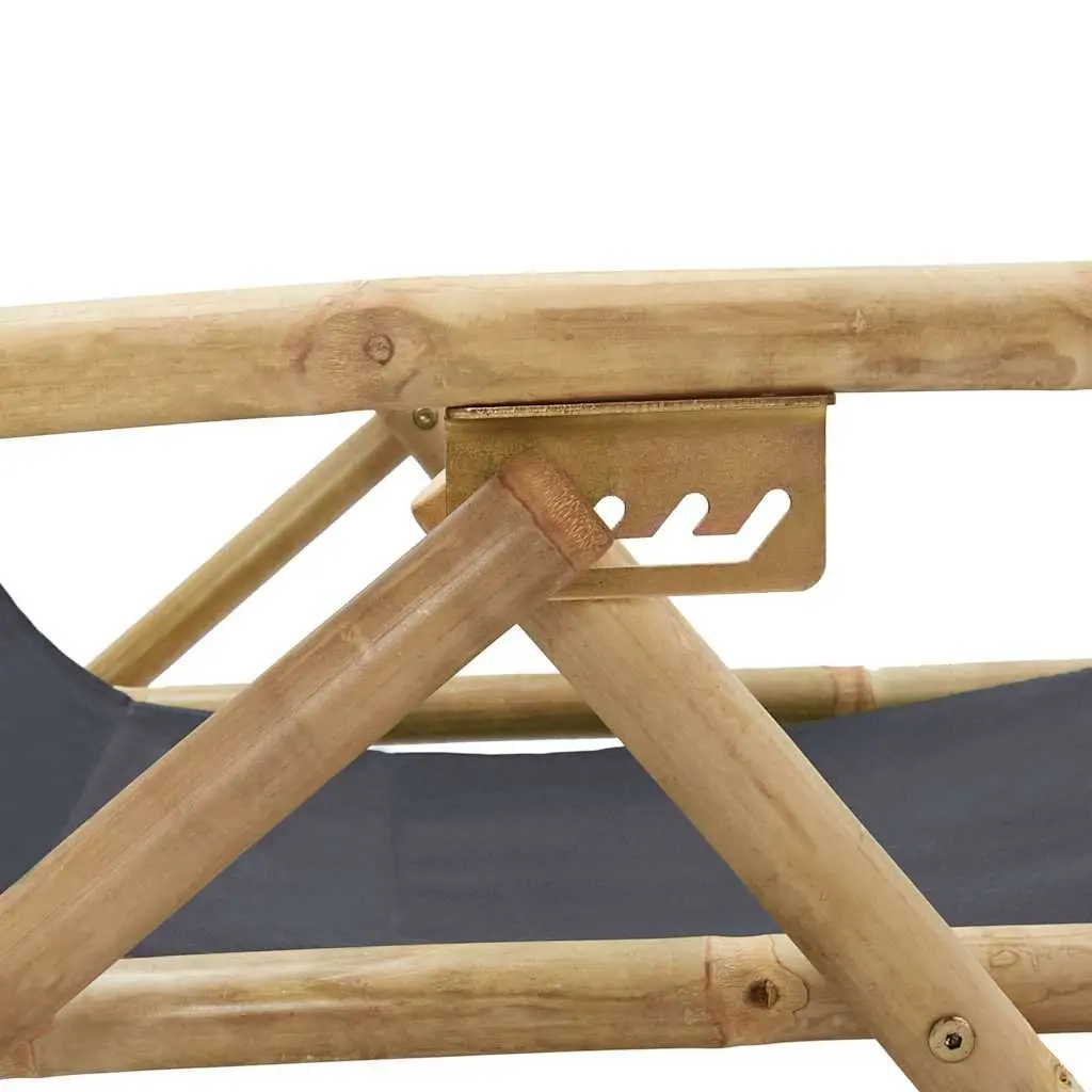 Folding Outdoor Reclining Chair Adjustable Grey Fabric Bamboo Frame