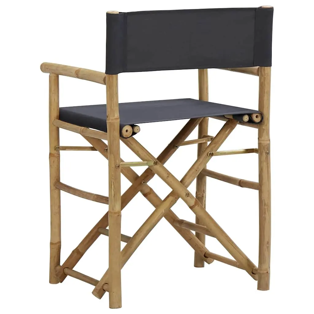 Folding Director's Chairs 2 pcs Grey Bamboo Garden Outdoor Seating Patio