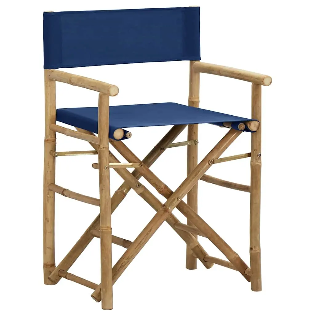Folding Director's Chairs Blue Bamboo Fabric 2 Piece Outdoor Garden Seating