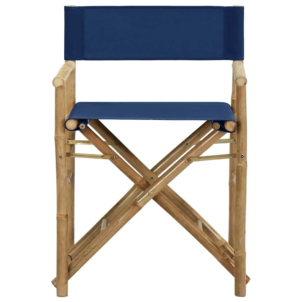 Folding Director's Chairs Blue Bamboo Fabric 2 Piece Outdoor Garden Seating