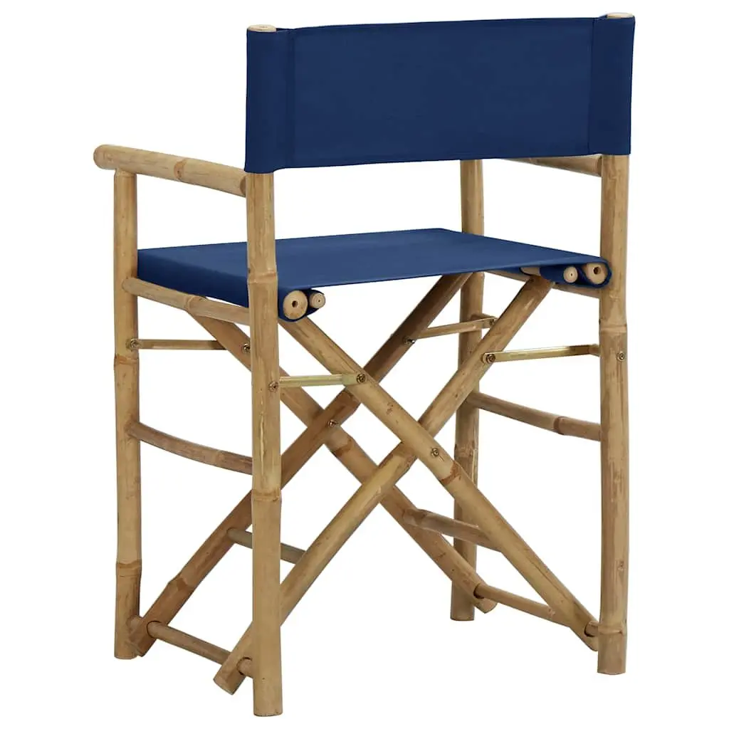 Folding Director's Chairs Blue Bamboo Fabric 2 Piece Outdoor Garden Seating