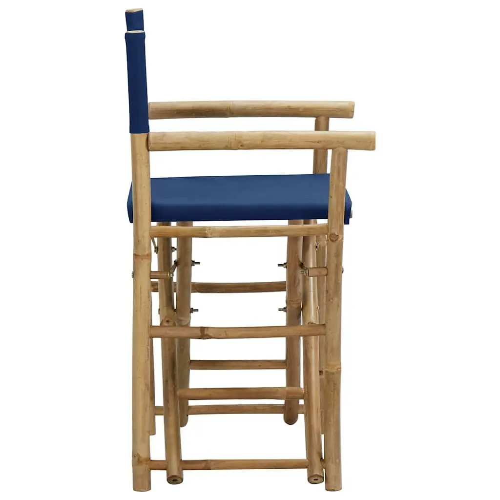Folding Director's Chairs Blue Bamboo Fabric 2 Piece Outdoor Garden Seating