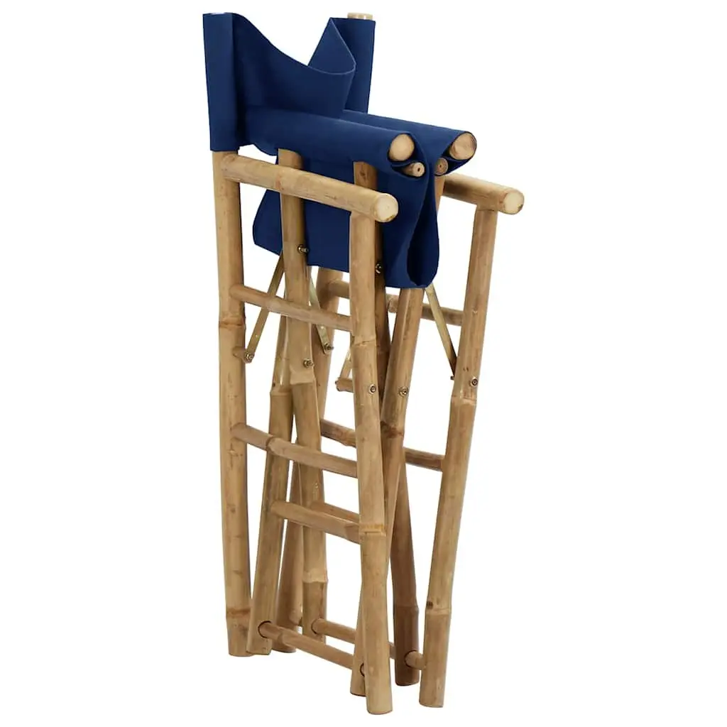 Folding Director's Chairs Blue Bamboo Fabric 2 Piece Outdoor Garden Seating