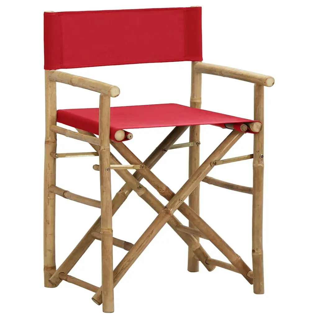 Folding Chairs Bamboo Frame Fabric Seat Red 2 Piece Outdoor Garden Patio
