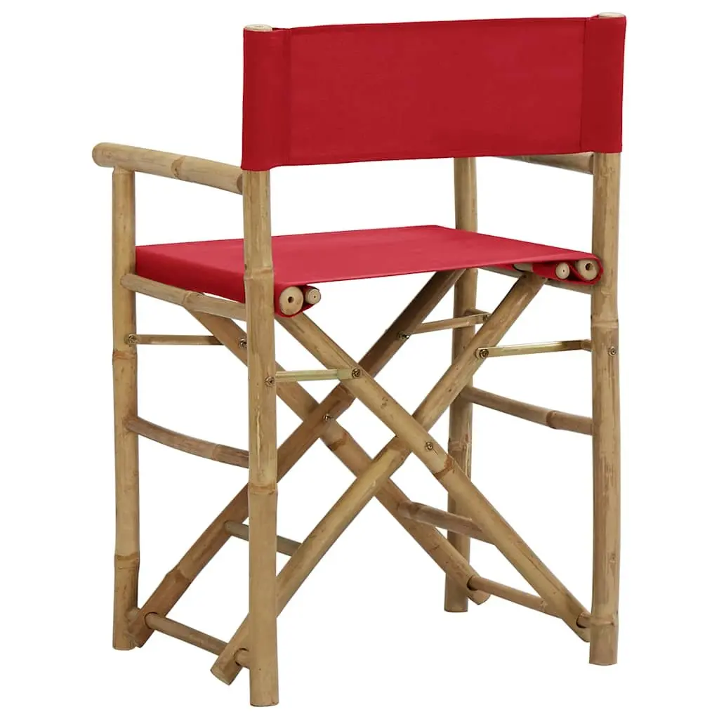 Folding Chairs Bamboo Frame Fabric Seat Red 2 Piece Outdoor Garden Patio