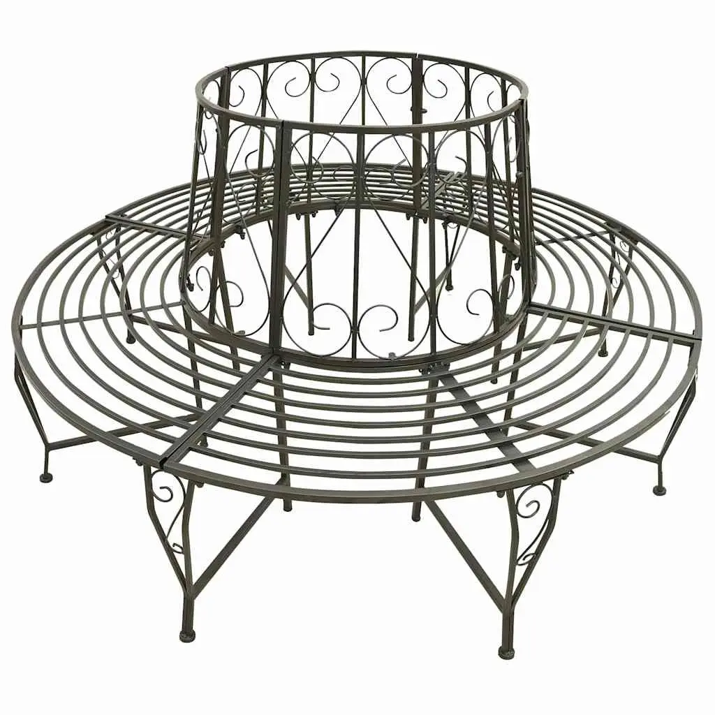 Outdoor Tree Bench Half Round 160cm Grey Steel Garden Circular Seating
