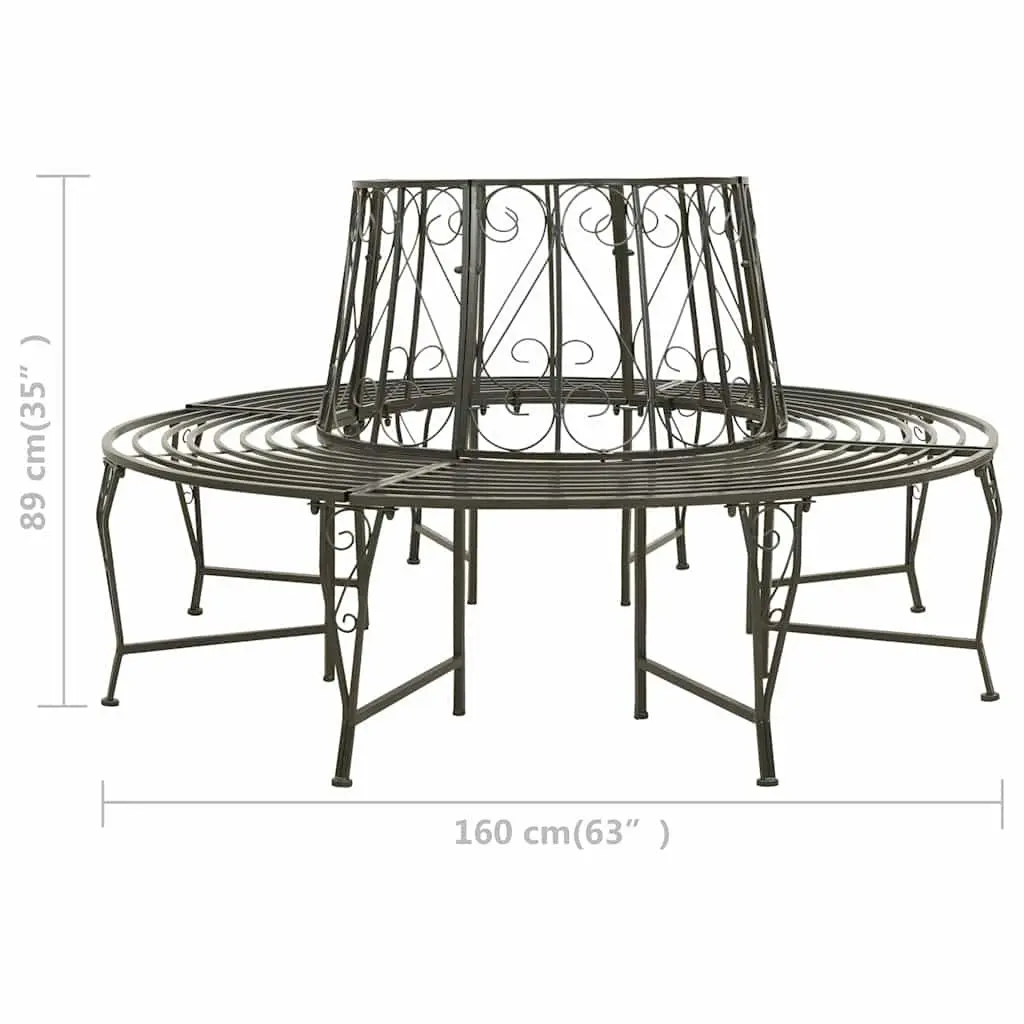 Outdoor Tree Bench Half Round 160cm Grey Steel Garden Circular Seating