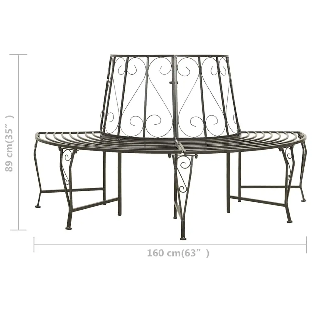 Half Round Tree Bench Grey 160cm Steel Outdoor Seating Garden Furniture