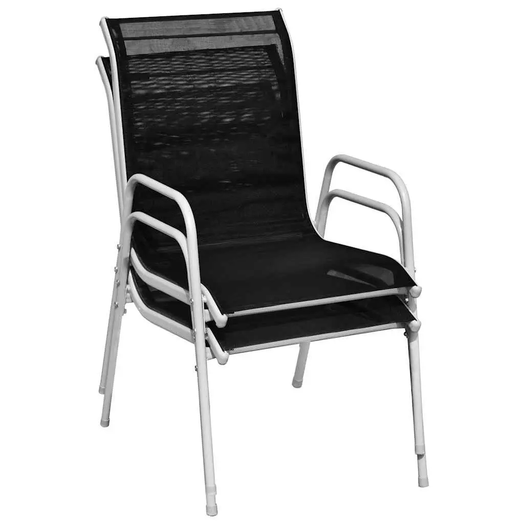 Stackable Outdoor Chairs Set Black Steel Frame 2 Piece
