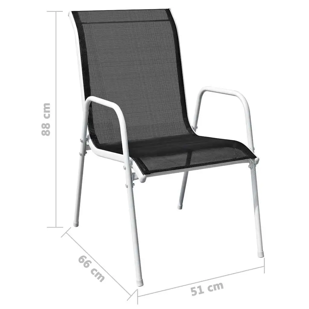Set of 4 Stackable Outdoor Garden Armchairs Black Steel Textilene Patio Seating
