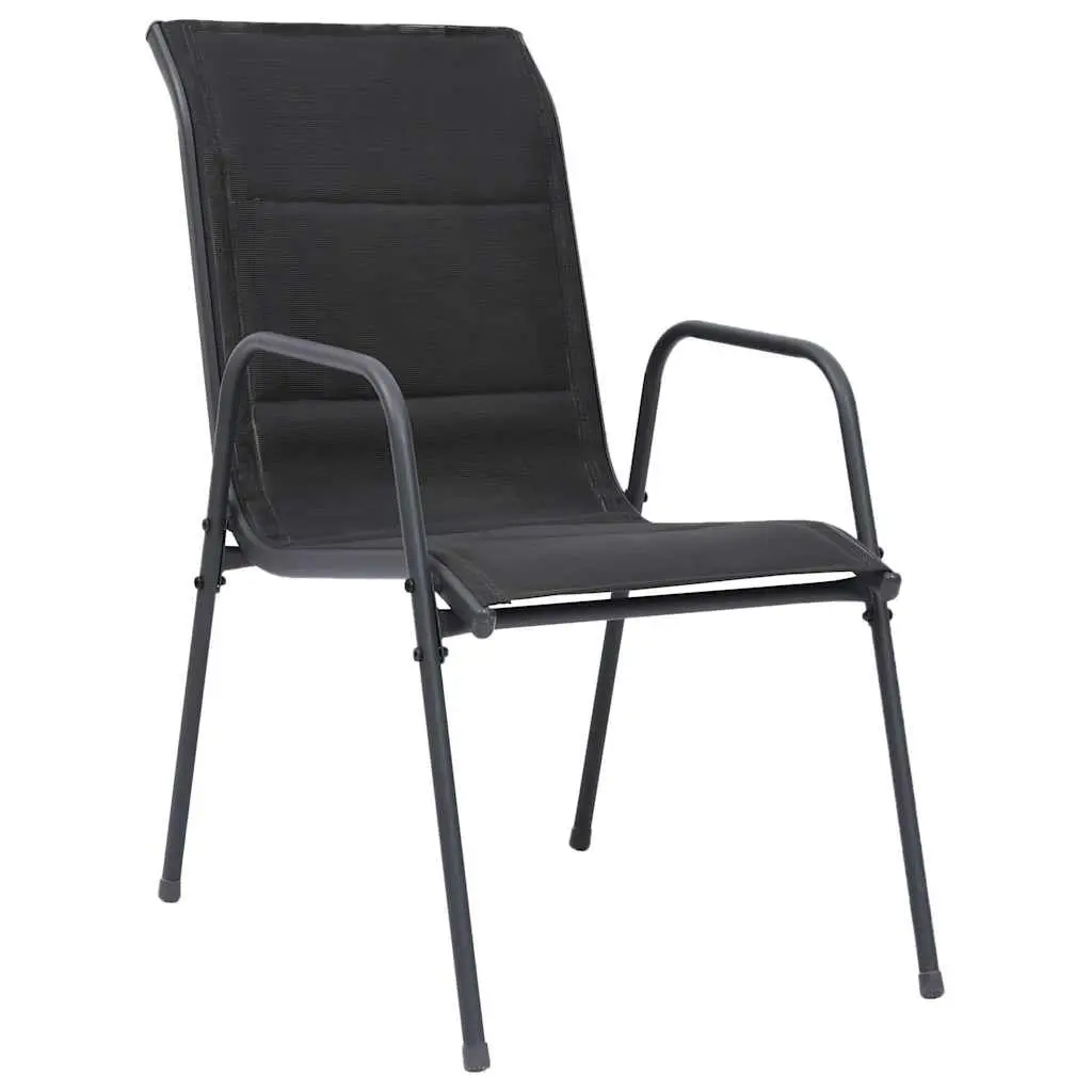 Stackable Outdoor Chairs Powder-Coated Steel Frame Textilene Fabric Black 4 Piece