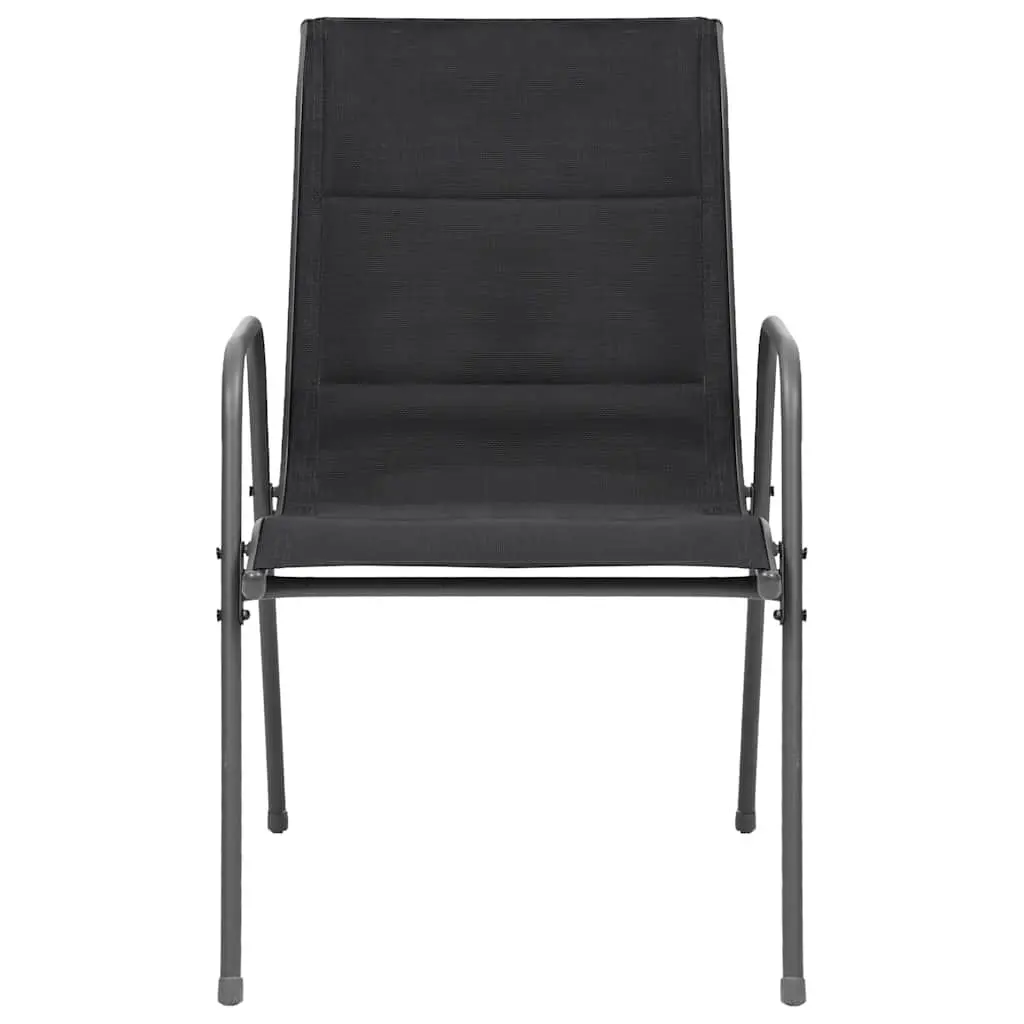 Stackable Outdoor Chairs Powder-Coated Steel Frame Textilene Fabric Black 4 Piece