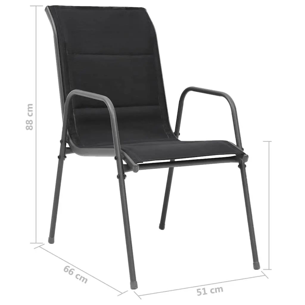 Stackable Outdoor Chairs Powder-Coated Steel Frame Textilene Fabric Black 4 Piece