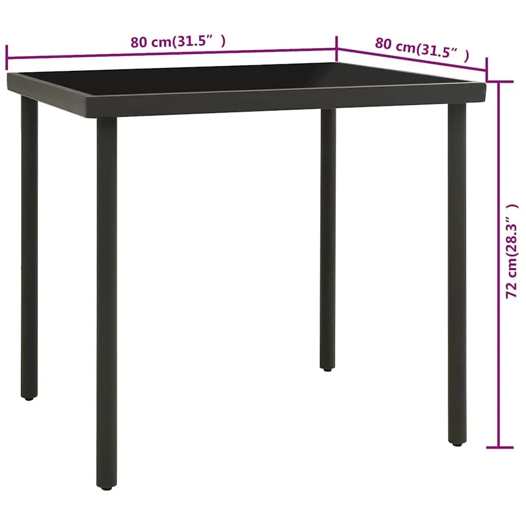 Garden Patio Table Square Glass Top Anthracite Powder Coated Steel Legs 80x80x72cm