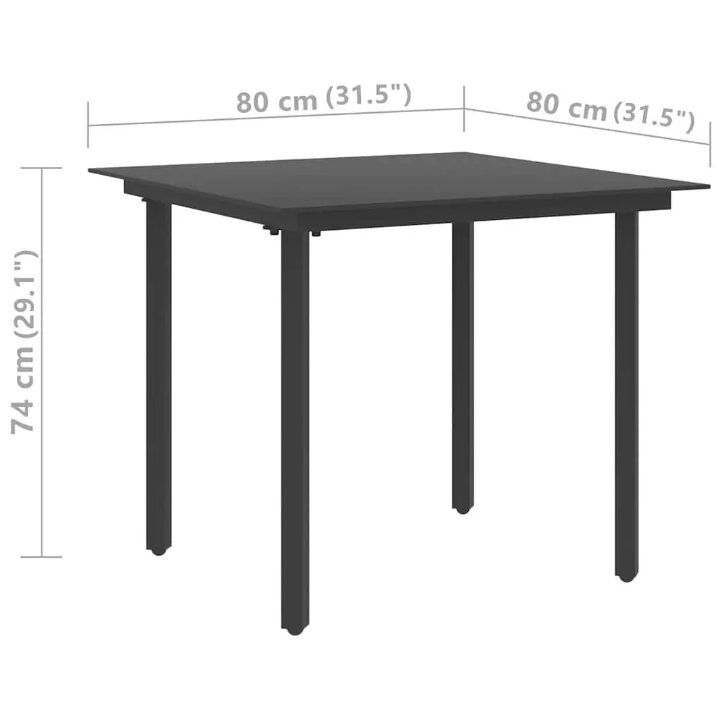 Garden Dining Table Black Steel Frame Glass Tabletop 80x80x74