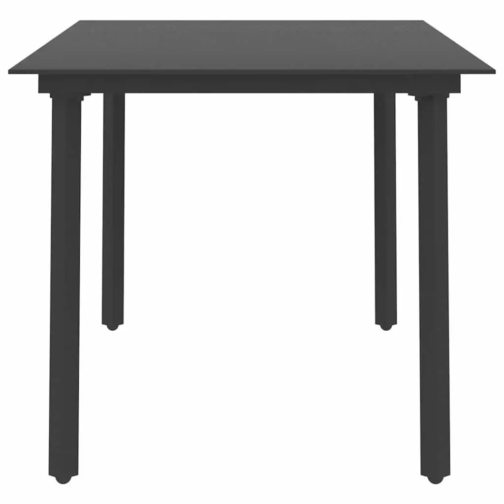 Garden Dining Table Black Powder-Coated Steel Frame Glass Top 150 x 80 x 74 cm