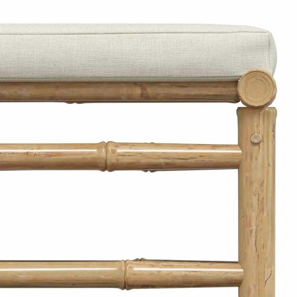 Bamboo Outdoor Lounge Set Cream White Cushions 3 Piece Garden Sofa with Footrest and Side Table