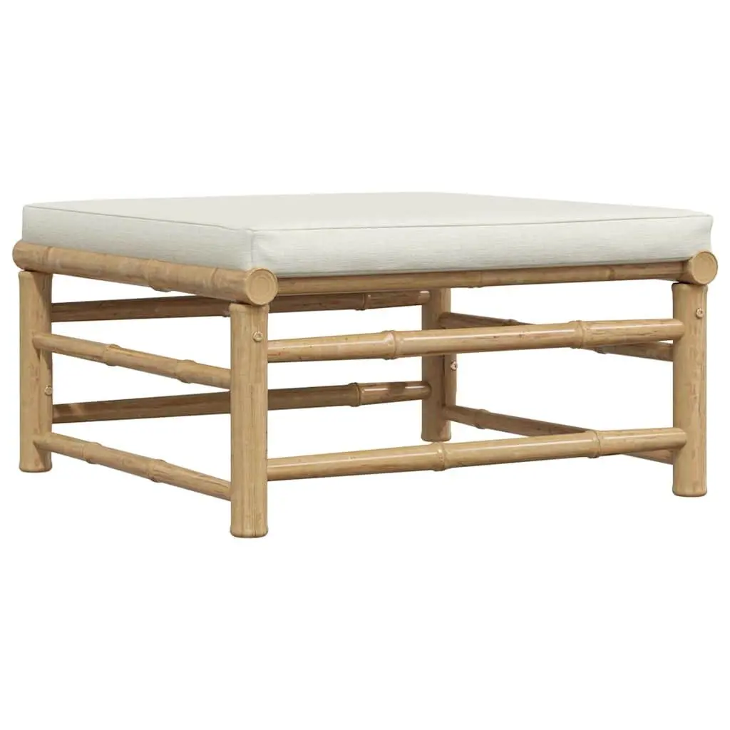 Bamboo Outdoor Lounge Set Cream White Cushions 3 Piece Garden Sofa with Footrest and Side Table