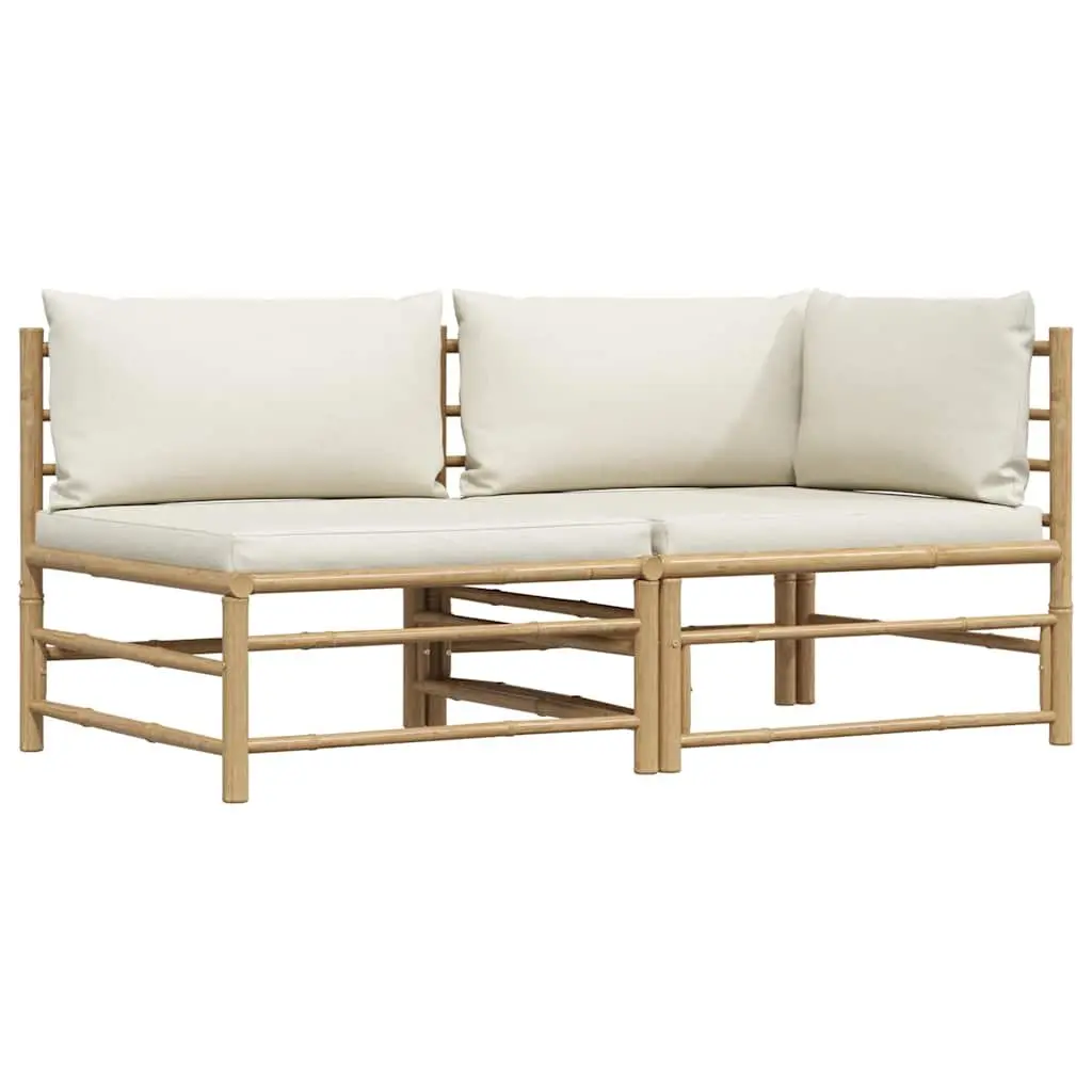 Garden Lounge Set Bamboo Construction Cream White Cushions 2 Piece