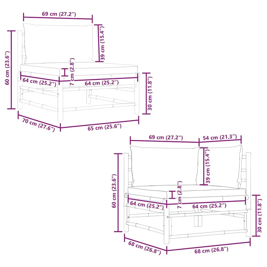 Garden Lounge Set Bamboo Construction Cream White Cushions 2 Piece
