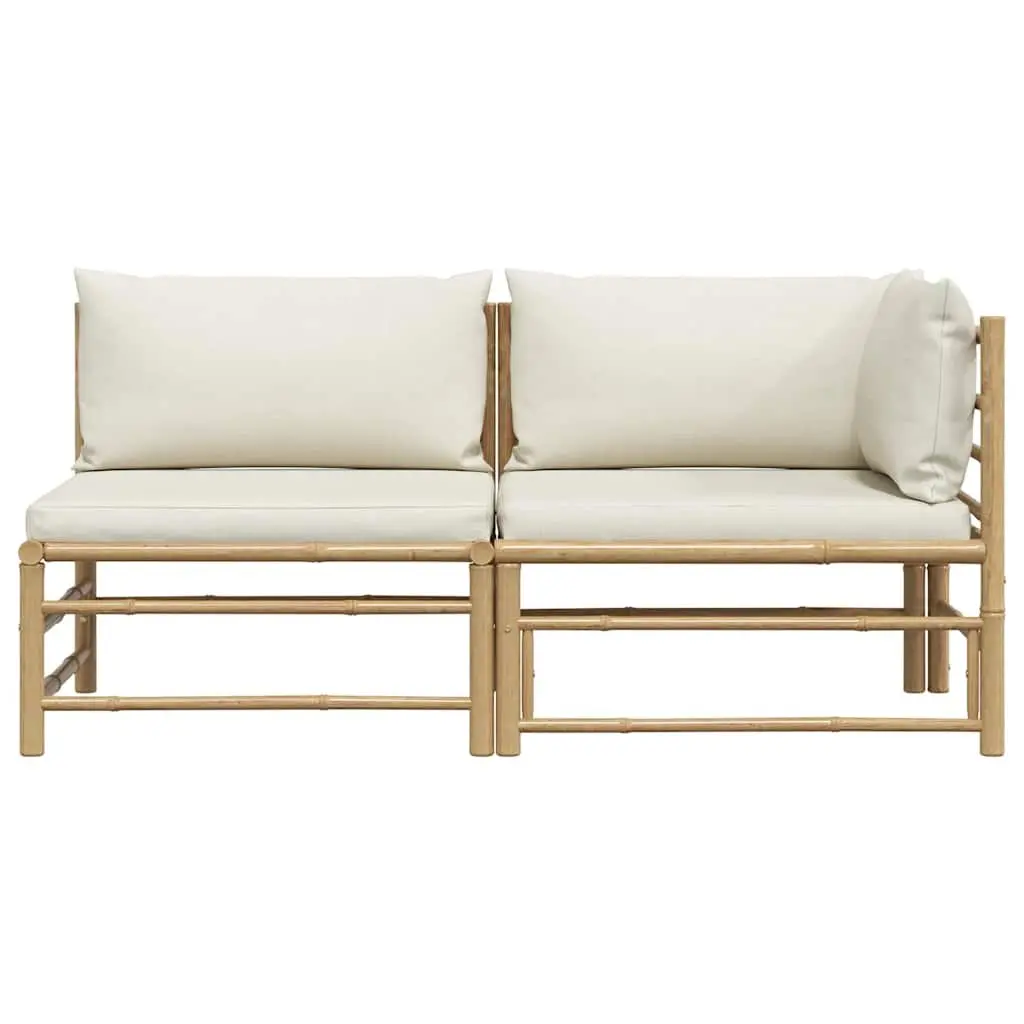 Garden Lounge Set Bamboo Construction Cream White Cushions 2 Piece