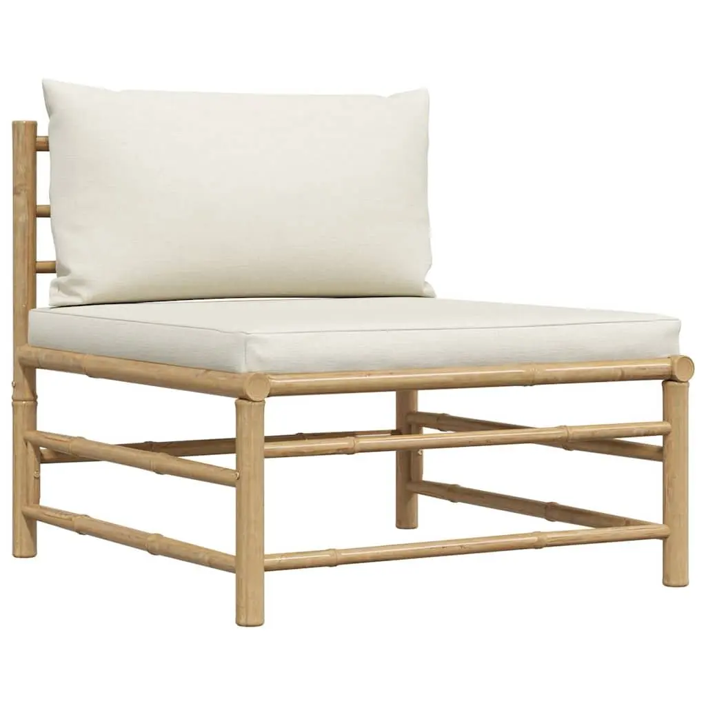Garden Lounge Set Bamboo Construction Cream White Cushions 2 Piece