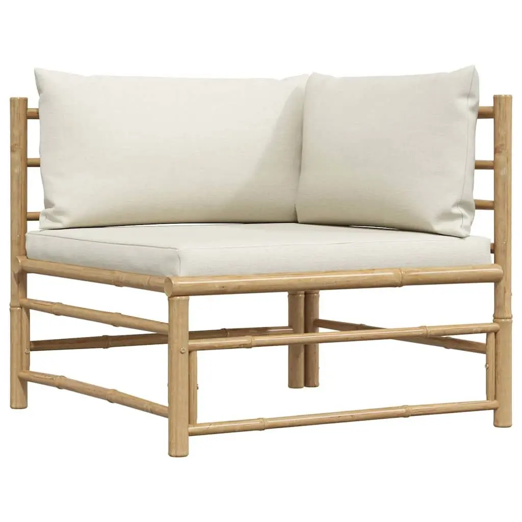 Garden Lounge Set Bamboo Construction Cream White Cushions 2 Piece