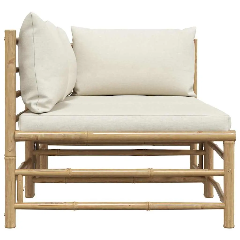 Garden Lounge Set Bamboo Construction Cream White Cushions 2 Piece