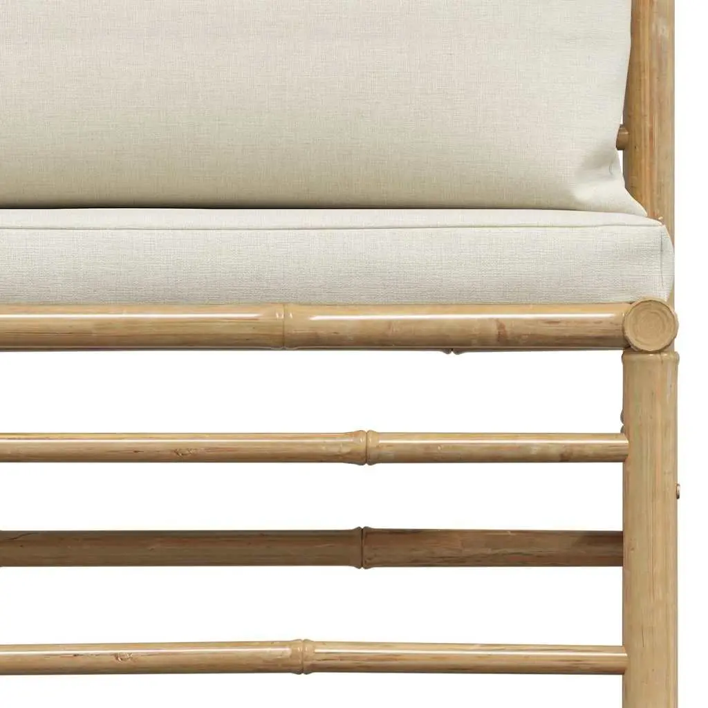 Garden Lounge Set Bamboo Construction Cream White Cushions 2 Piece
